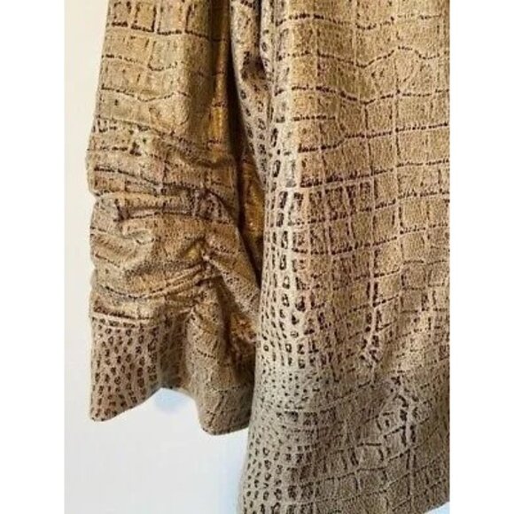 Chicos Womens Jacket Brown Alligator Print Zip Up Lined Flap Pockets L/12 NWOTs - Picture 3 of 7